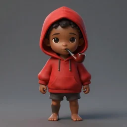 a highly detailed illustration of a little black boy and has only one leg, red hood and a pipe smoking in his mouth, cute, highly detailed, centered, digital painting, artstation, concept art, smooth, sharp focus, league of legends concept art, wlop