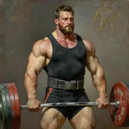 Bouguereau painting .muscular powerlifter .wearing bulletproof vest jacket