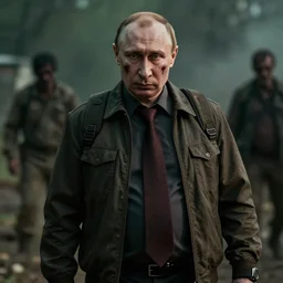 vladimir putin as zombie in the walking dead. movie still. cinematic lighting