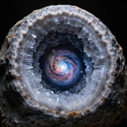 a crystal geode split open to reveal a small universe, photography, 4k, octane render, detailed