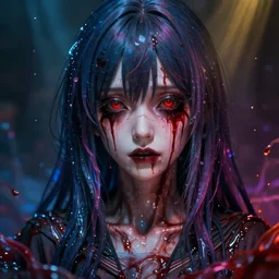 photorealistic scary ugly dramatic liquids anime girl render, detailed face, colorful, atmosphere cinematic, by wlop, by ilyu kuvshinov, soft shadows, be concept art, super detailed, unreal engine 5, octane render, vfx, houdini, 8 k, super realistic, ufotable studio art style, global illumination, trending in pixiv, dramatic color, ray tracing, god rays, japanese light novel cover, visual novel