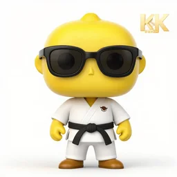 full body 3d render of Mister Lemon dude with Sunglasses and a karate belt as a funko pop, Chibi, studio lighting, white background, blender, trending on artstation, 8k, highly detailed