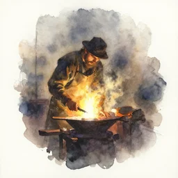 centered on watercolor paper, paint brush strokes, smudged abstract watercolor painting of blacksmith, glow, cinematic light, national romanticism by hans dahl, by jesper ejsing, by anders zorn, by greg rutkowski, by greg manchess, by tyler edlin
