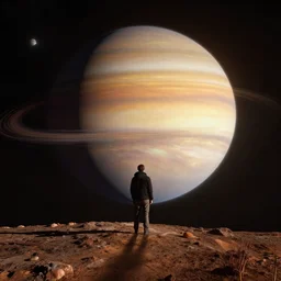 standing on neptune, looking out into the vastness of space, digital art, art by artgerm greg rutkowski and andreas rocha, cinematic lighting, highly detailed, warm colours, 8 k