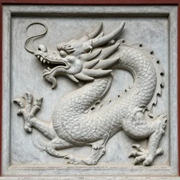 “fire breathing dragon, relief sculpture stone”