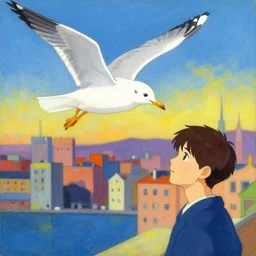 seagull, city, painting, tonal colors, polychromatic - colors, by richard dadd, by yoshitaka amano, by zeng fanzhi