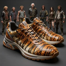 futuristic sneakers, fantasy art, ultra realistic, cinematic, wide angle, tiger pattern skin, highly detailed by boris vallejo, scott roberston, neville page, aaron horkey, wayne barlowe, craig mullins, roberto ferri, hajime sorayama