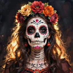 Illustration of a sugar skull day of the dead girl, art by dean ellis