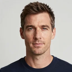portrait of a forty two year old british man with slim features feeling contentment f / 1. 4