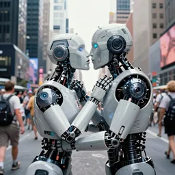 two robot kiss by brian sum, v - j day in times squar, color photos, hd photos, cyberpunk, by alfred eisenstaedt, hd photos