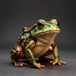 a studio lighting photography of a steampunk amazon toxic frog sculpture