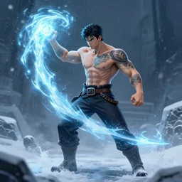 tattooed gym bro mage in an ice storm magic spell vfx, diagonal spell vfx, fantasy game spell, fantasy epic digital art, by greg rutkowski, gaston bussiere, craig mullins, j. c. leyendecker, tom of finland