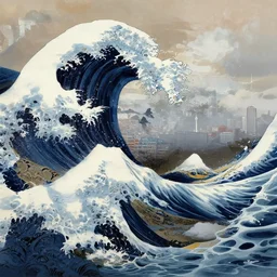 a giant tsunami wave approaching a city, digital painting, mixed media, trending on artstation and deviantart, epic composition, highly detailed, 8 k