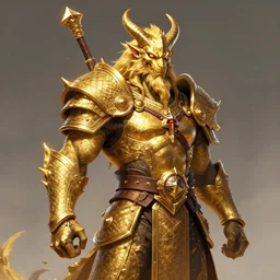 Golden Dragonborn Viking, character art, D&D, high detail
