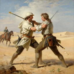 a painting of a character fighting in the Western Desert campaign by Bernardo Bellotto, high detail, hyperrealistic, concept art, artstation, 8k