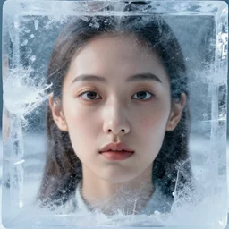 see through clear sheet of ice sheet of ice in front of model face behind ice
