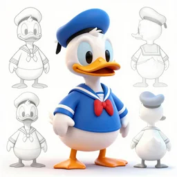 award - winning detailed concept art of a cute iconic anthropomorphic duck character wearing a sailor suit. art by wlop on bcy. net, realistic. detailed feathers, art by cheng yi. artstationhd, artgerm, 3 dcg, pixar zootopia. 3 d rendering, high quality model sheet, donald. model sheet detailed