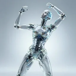 glass cyborg in ecstasy, climax, photorealistic, concept art