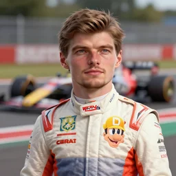 Portrait of Max Verstappen as Waluigi, formula 1 starting grid background, bokeh, studio lighting, model, HDR, 24MP, fantasy, high detail, elegant, digital painting, natural light, vibrant, intricate, textured skin, highly detailed, artstation, sharp, focus, illustration, Anna Dittmann, Ilya Kuvshinov, Nikolay Makovsky
