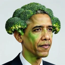 broccoli hairstyle for barack obama with a green face, portrait, photograph, trending on artstation