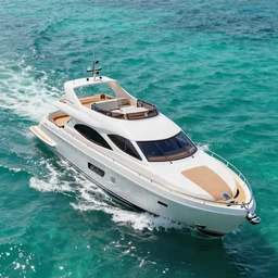 a photorealistic, highly detailed 3 d rendering of a luxurious yacht sailing through turquoise waters