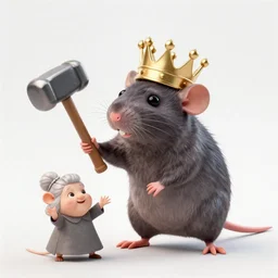 rat wearing a crown smites a granny with his hammer