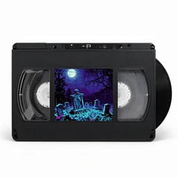 analog vhs glitch art of a moonlit cemetery, horror, album art,