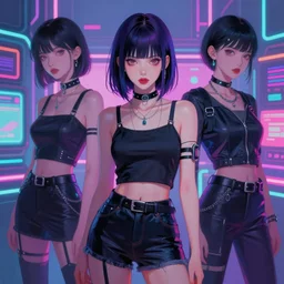 9 0 s, lofi girl aesthetic, 3 / 4 portrait goth, vaporwave colors, anime, futuristic, hyperrealistic painting, by stanley twardowicz, ilya kuvshinov, rossdraws