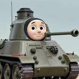 thomas the world war 2 tank engine in the art style of wilbert awdry