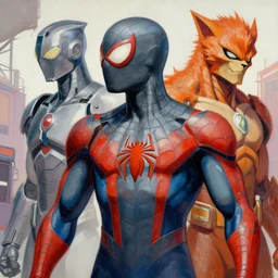 greg manchess portrait painting of armored spiderman ultraman grey fox metal gear cyborg japanese - american hybrid as overwatch character, medium shot, asymmetrical, profile picture, organic painting, sunny day, matte painting, bold shapes, hard edges, street art, trending on artstation, by huang guangjian and gil elvgren and sachin teng