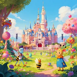 photo of valley whimsical fairy wonderland vibrant colors candyland wonderland by artgerm and greg rutkowski and magali villeneuv art beeple, by thomas kinkade hearstone league of legends dofus beatrix potter