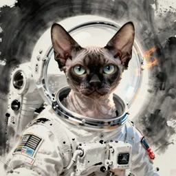 astronaut sphynx cat, china inke style