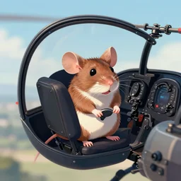 image of a mouse sitting inside the cockpit flying a helicopter, trending on artstation