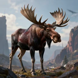 demonic moose, hyper realism, cinematic, volumetric lighting, high detail, octane render, unreal engine, 8 k, vibrant colors, depth of field, concept art, dnd, digital art, ray tracing, apocalyptic, extremely detailed, very sharp,