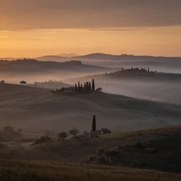 moody landscape photography by marc adamus, mist, sunset, hills, tuscany, beautiful