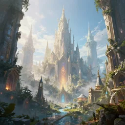in a ethereal elven city, highly detailed, volumetric lighting 4k, HDR, award-winning, octane render, trending on artstation, volumetric lighting