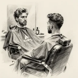a sketch drawing, he's at the barbershop, proportional, realistic by gabo mendoza, trending on artstation