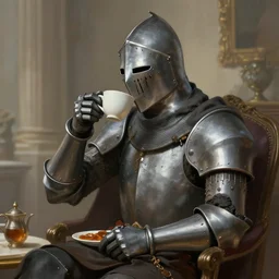 a knight drinking a cup of tea by greg rutkowski, digital art, trending on artstation