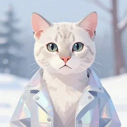 aesthetic albino panther fursona portrait, commission of a anthropomorphic kitten, fursona wearing stylish clothes, holographic winter armosphere, pastel simple art, low poly