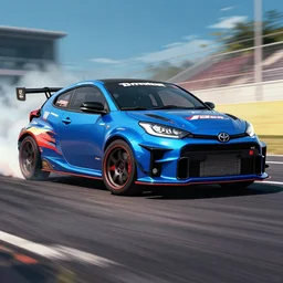 blue toyota gr yaris drift, initial d style art
