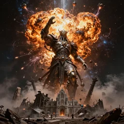 highly detailed taint lord exploding into deep space, realizing the unknown is itself not known and unconstructed in all its unfathomable glory, fully detailed massive reconstruction of the imminent societal decay, 8 k award winning photography