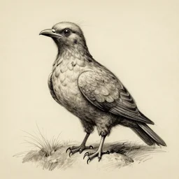 medieval sketch of an exhausted anthropomorphic bird