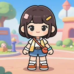 a cute cartoon female character, she has short hair and wear boyish outfit, video game art, trending on artstation