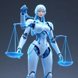detailed, sharp, humanoid female automata judge holding a Scales of Justice in exoskeleton surrounded by glowing blue flowers and flora, big moon and starry sky in the background by Ilya Kuvshinov and Anna Dittmann and studio ghibli and WLOP and Rossdraws, digital art, surreal, trending on artstation, anime arts, featured on Pixiv, blue lighting, HD, 8K, highly detailed, good lighting, beautiful, epic, masterpiece