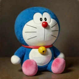 a painting of a blue furry blue navy plush with pink velvet parts and cracked ceramic doraemon toy painted with poor blue and pink pigments, a flemish baroque by dino valls and jc leyendecker, trending on zbrush central, classical realism, flemish baroque, hyper realism, chiaroscuro