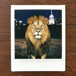 polaroid of a lion in the city