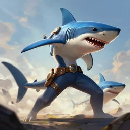 shark as an apex legends character digital illustration portrait design by ross tran detailed, gorgeous lighting, wide angle action dynamic portrait