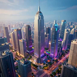 a big realistic detailed colorful photorealistic cyberpunk city,