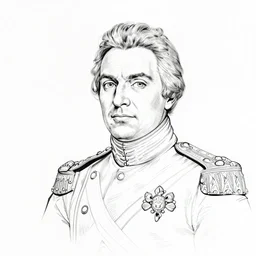 clean outlines of a portrait of a spanish general from 1 8 2 0, line art, white background