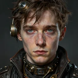 portrait painting of a sad dieselpunk remus lupin, sharp focus, award - winning, beautiful eyes, perfect eyes, trending on artstation, masterpiece, highly detailed, intricate. art by josan gonzales and moebius and deathburger